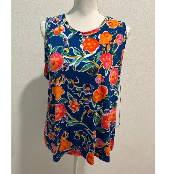 Vince Camuto Tops - Vince Camuto Womens Floral Crewneck Split Back Keyhole Tank Top XL Sleeveless
